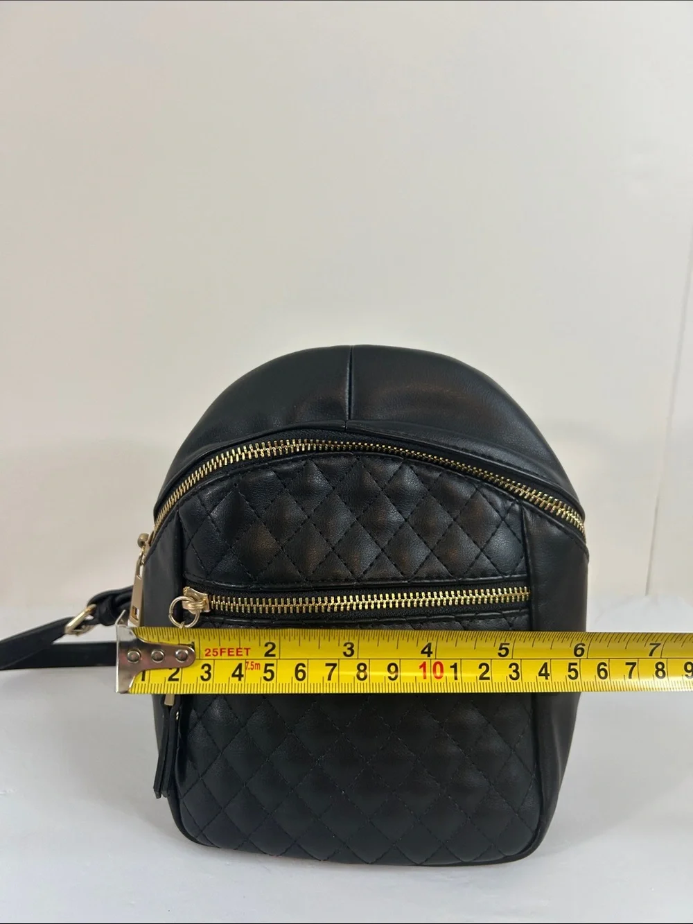 Time and Tru Black Quilted Faux Leather Mini Backpack with Gold Hardware